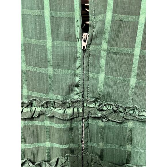 B. DARLIN Green windowpane check babydoll tiered ruffle sweetheart dress sz M - Picture 9 of 12